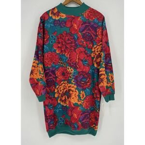 80s Sweatshirt Dress New Women's Medium Bold Floral Long Sleeve YFSC Sport
